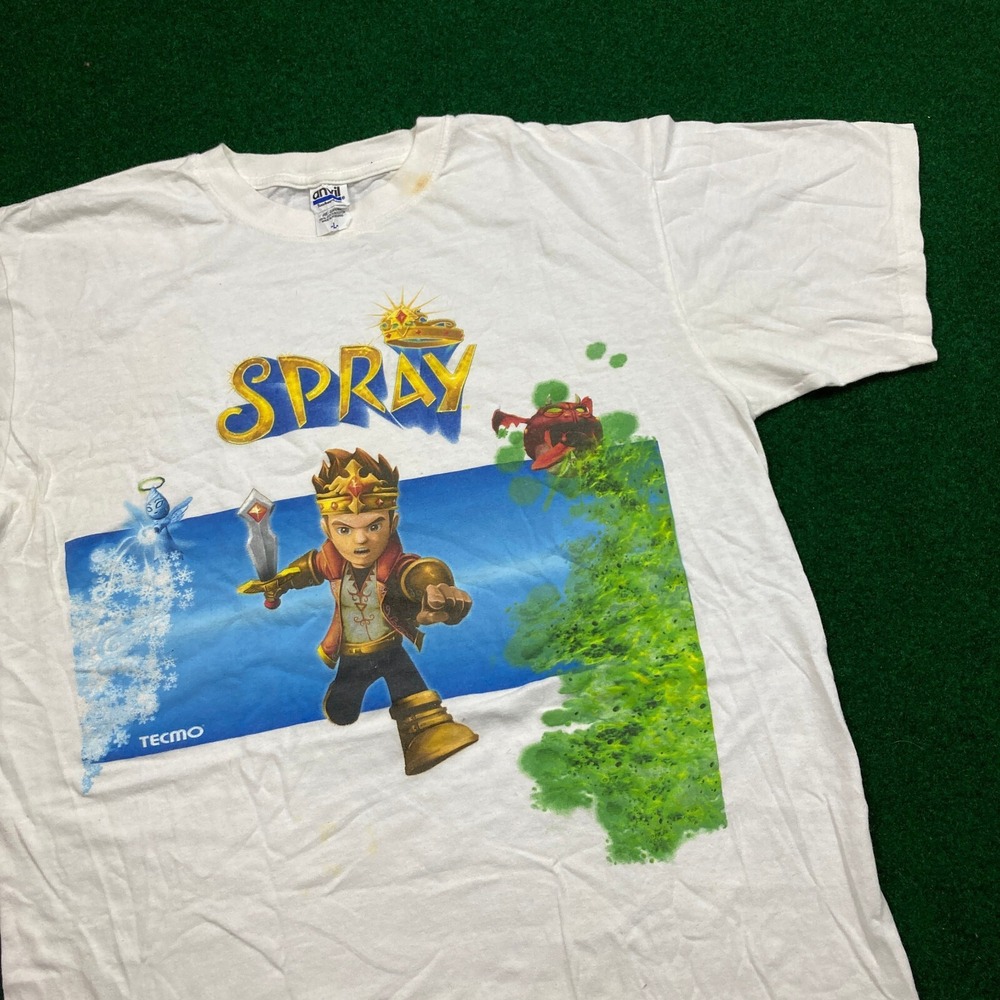 Vintage Spray Shirt Mens L White Video Game Promo Tecmo Logo Prince Ray Y2K Tee